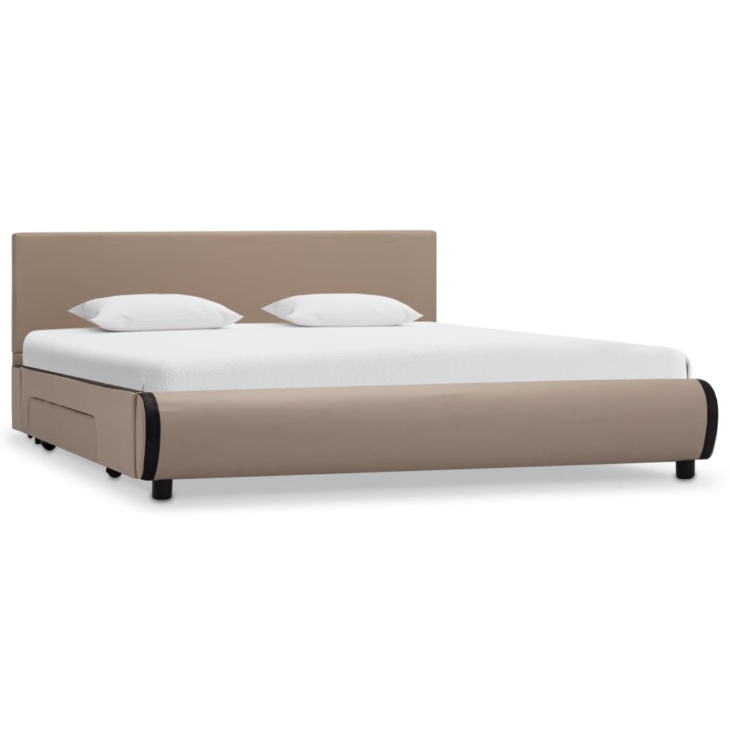 vidaXL Рамка за легло с чекмеджета капучино изкуствена кожа 140x200 cм