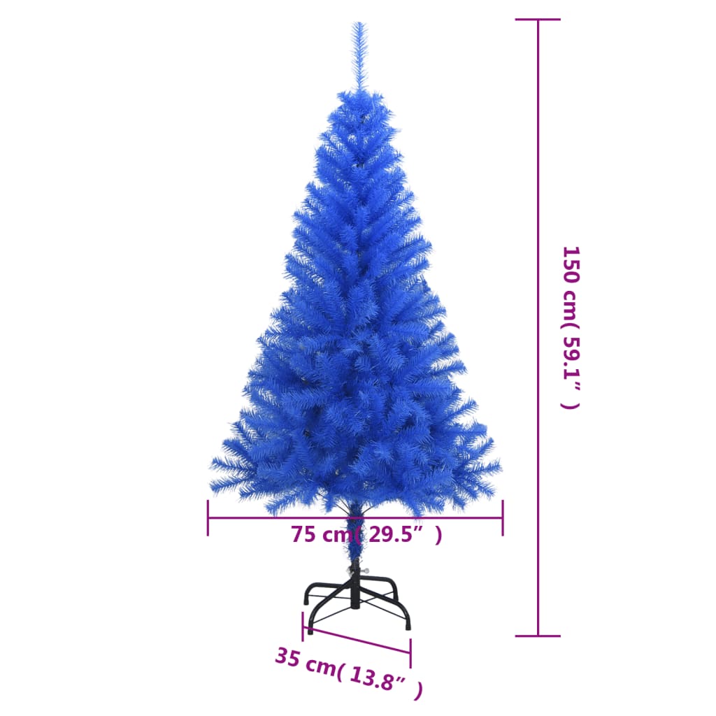 vidaXL Изкуствена коледна елха със стойка, синя, 150 см, PVC