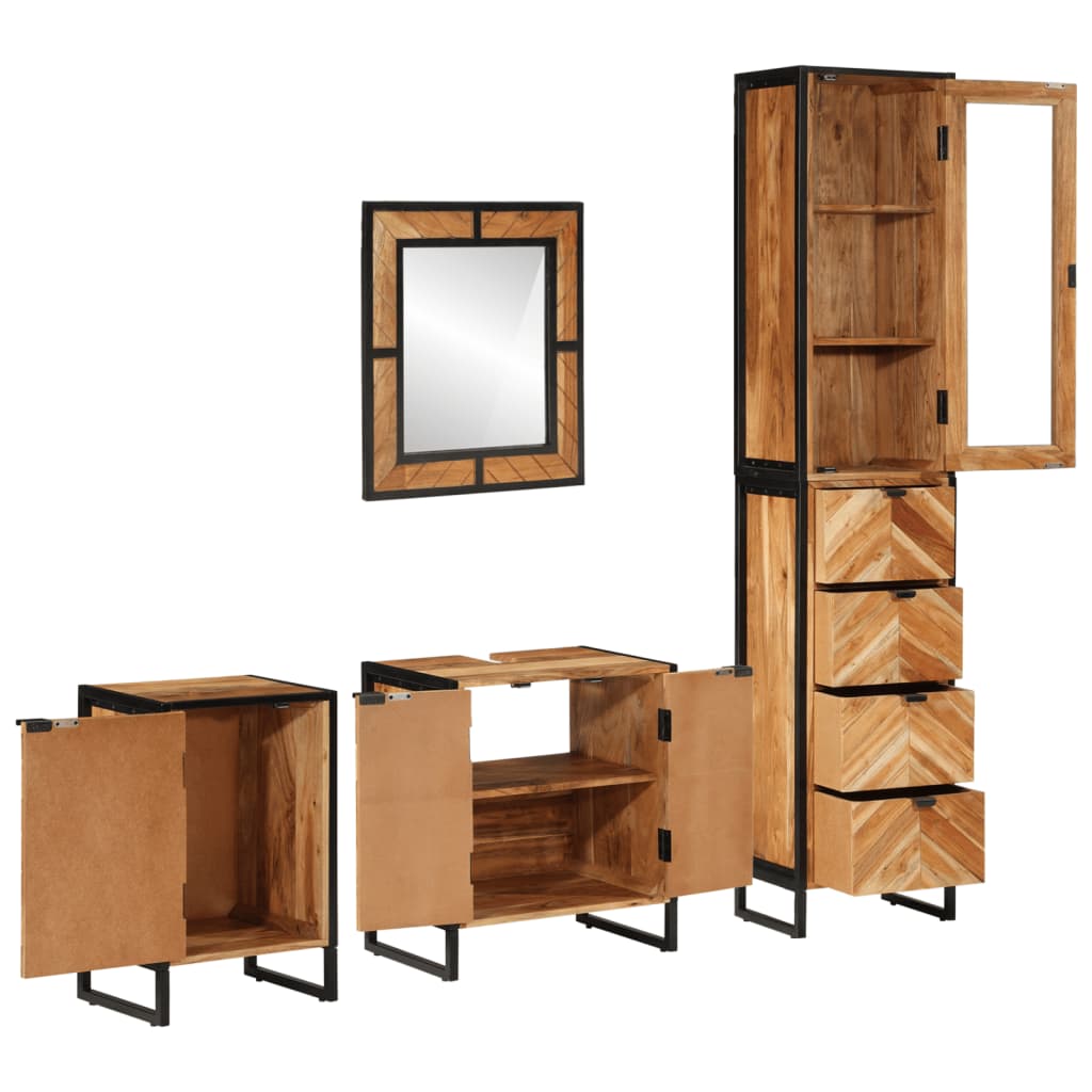 vidaXL Комплект мебели за баня, 4 части, желязо и масивна акация