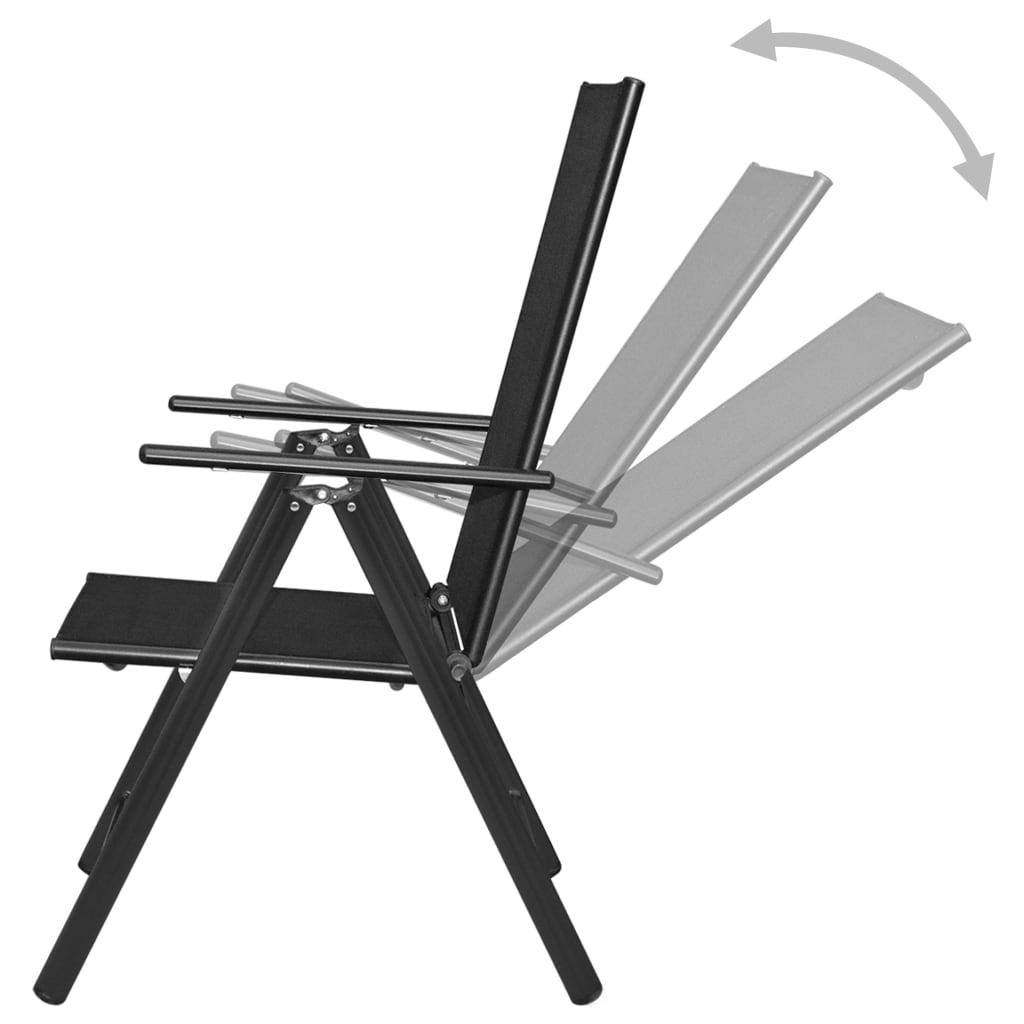 vidaXL Сгъваеми градински столове, 4 бр, алуминий и Textilene, черни