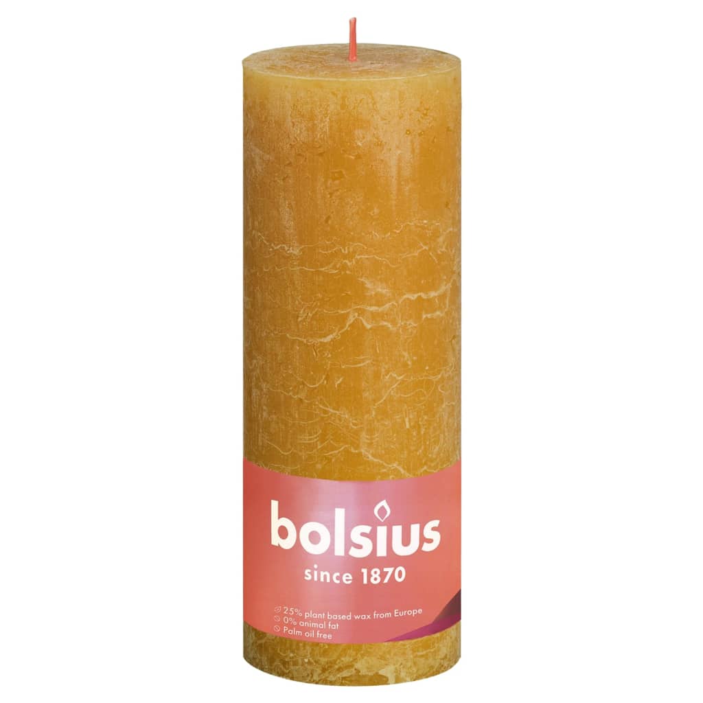 Bolsius Рустик колонни свещи Shine, 4 бр, 190x68 мм, жълта пчелна пита