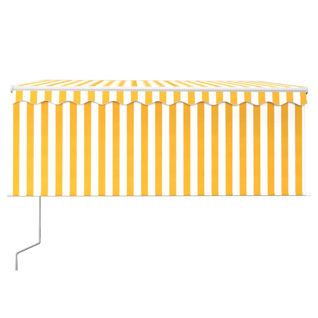 vidaXL Автоматично прибиращ се сенник с щора, 3x2,5 м, жълто и бяло