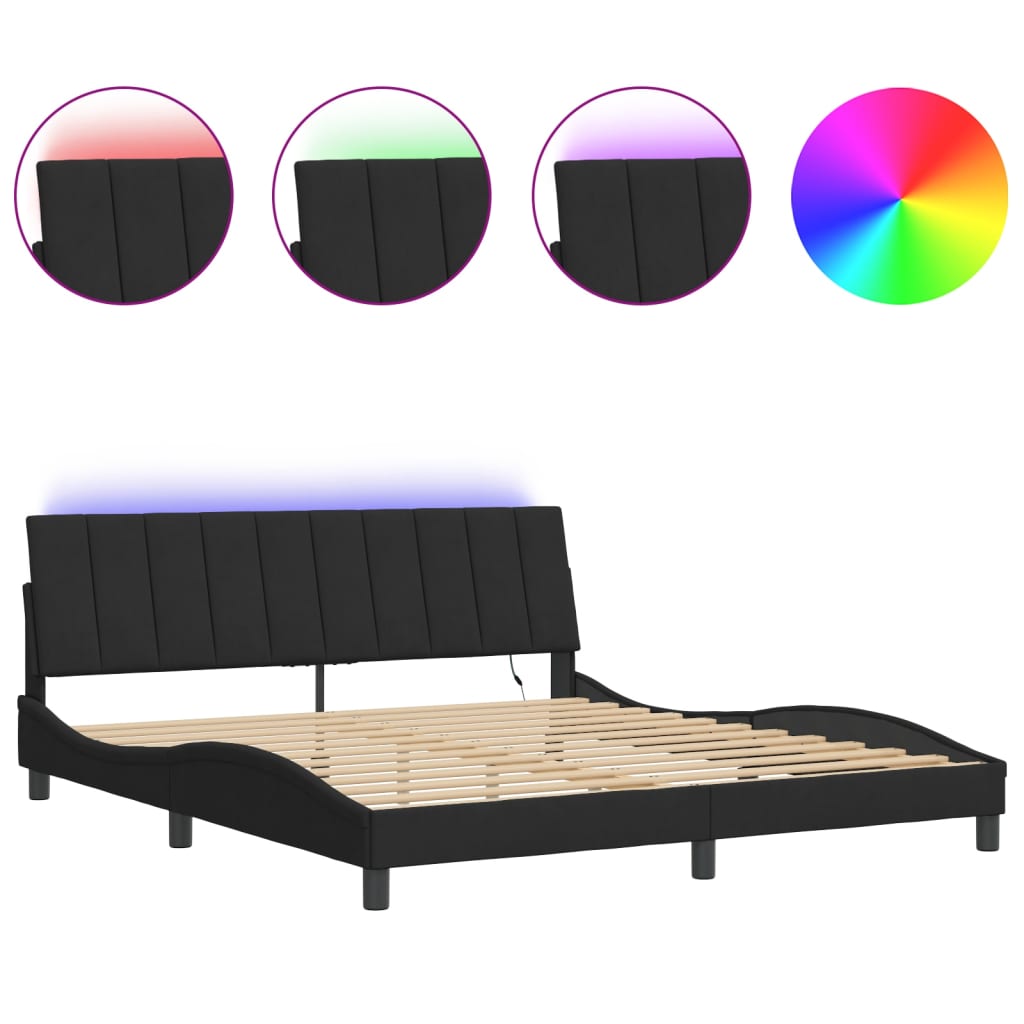 vidaXL Рамка за легло с LED осветление, черна, 180x200 см, кадифе