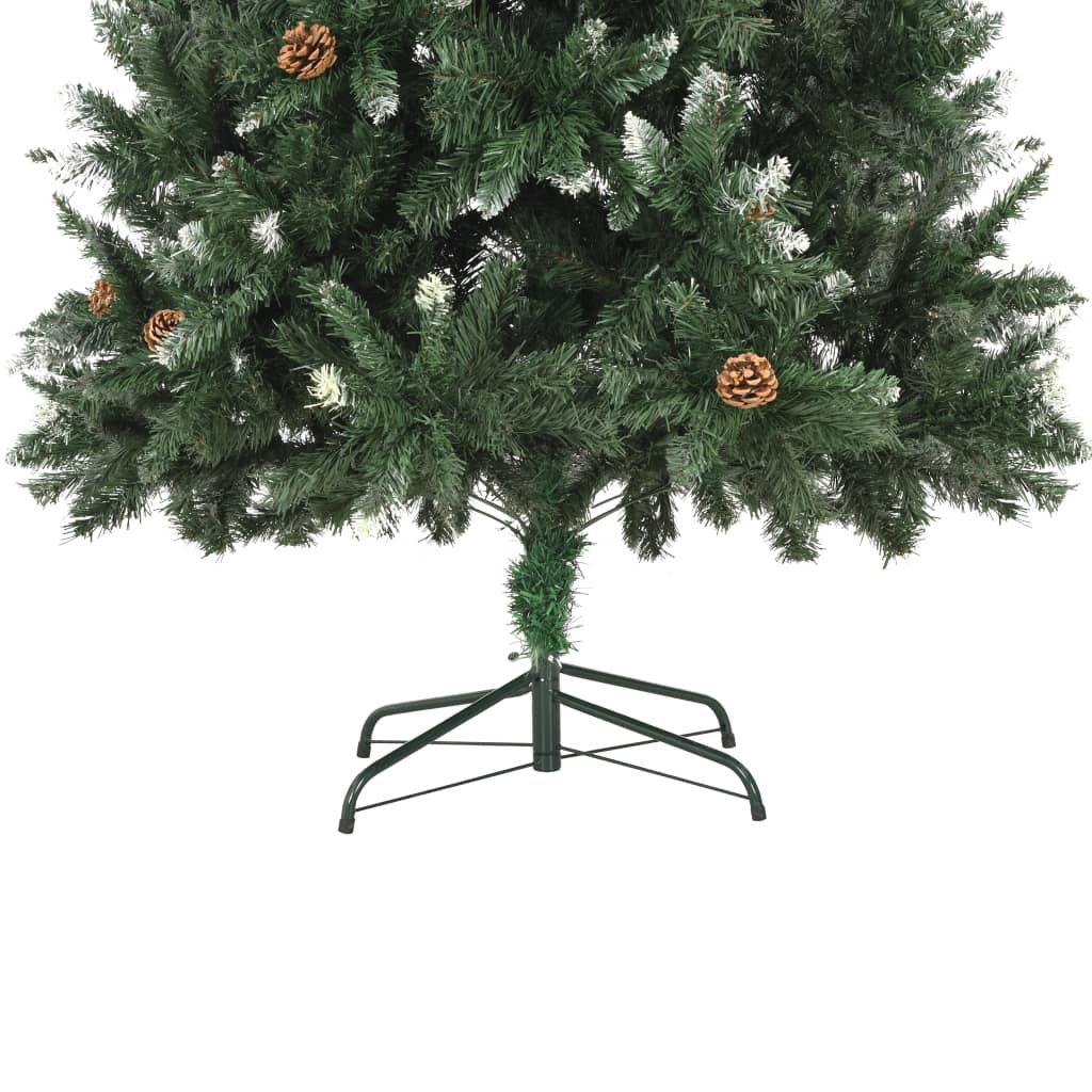 vidaXL Изкуствено коледно дърво с шишарки и бели връхчета, 210 см