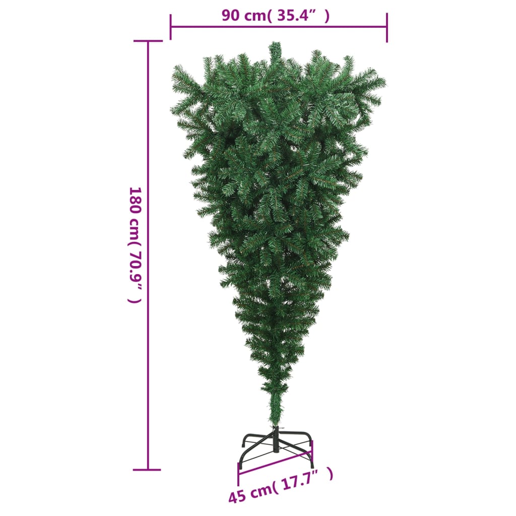 vidaXL Обърната изкуствена коледна елха със стойка, зелена, 180 см
