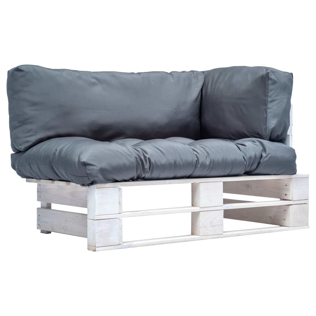 vidaXL Градински палетен диван със сиви възглавници, борово дърво