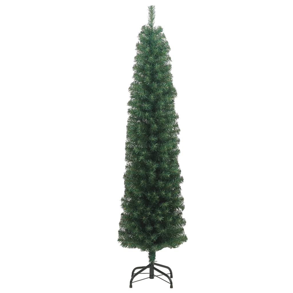 vidaXL Тънка изкуствена коледна елха със стойка, зелена, 240 см, PVC