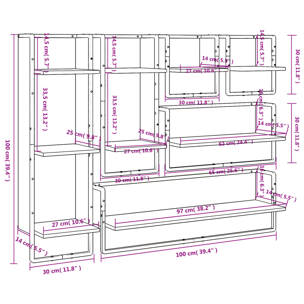 vidaXL Комплект рафтове за стена 6 части черни инженерно дърво