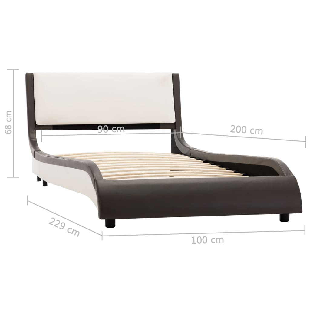 vidaXL Рамка за легло с LED, сиво и бяло, изкуствена кожа, 90x200 cм