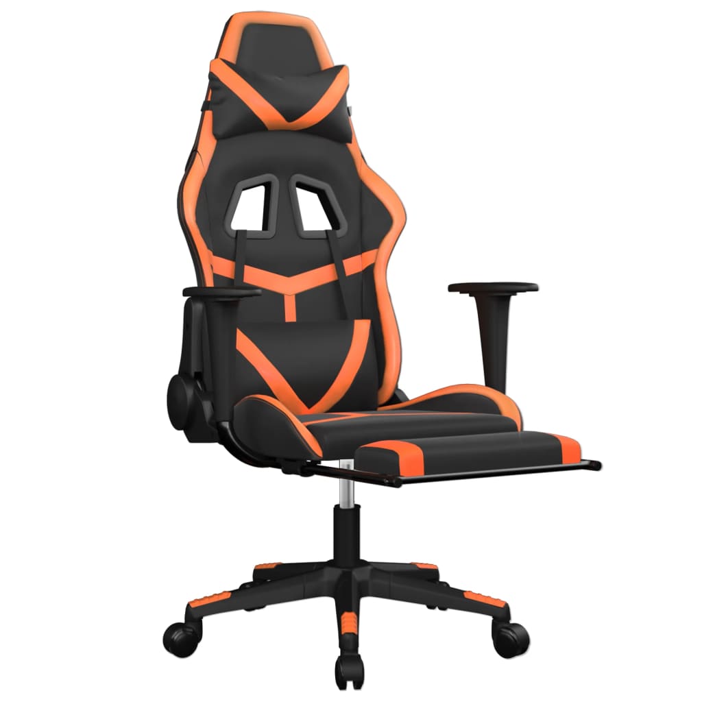 vidaXL Масажен гейминг стол с подложка, черно/оранжев, изкуствена кожа