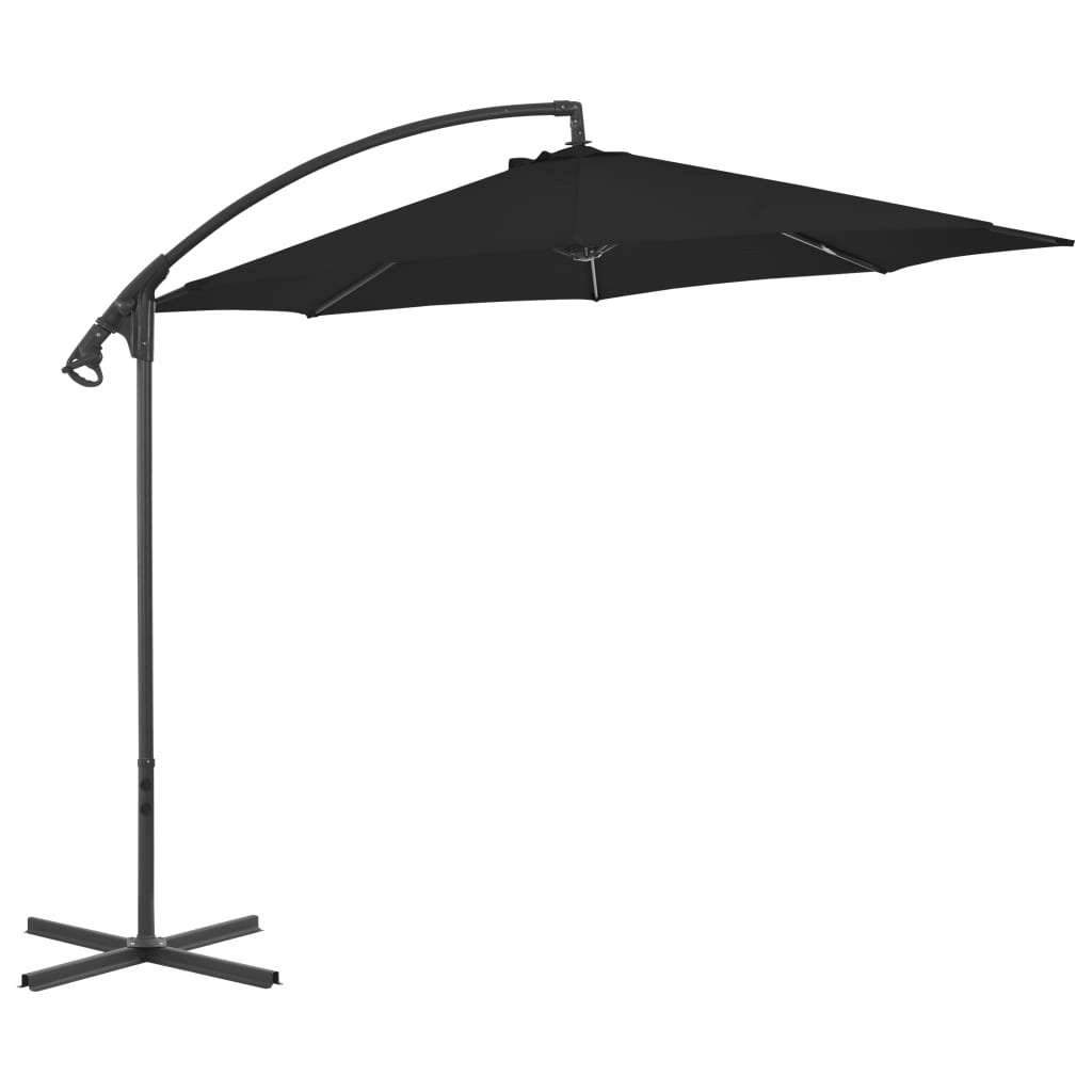 vidaXL Градински чадър чупещо рамо и стоманен прът 300 см черен
