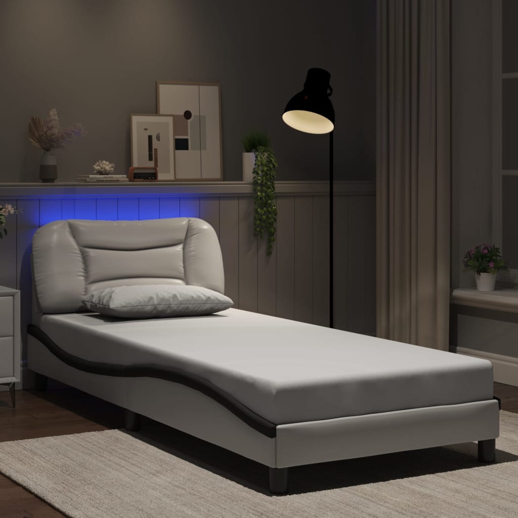 vidaXL Рамка за легло с LED осветление бяло и черно 80x200 см еко кожа