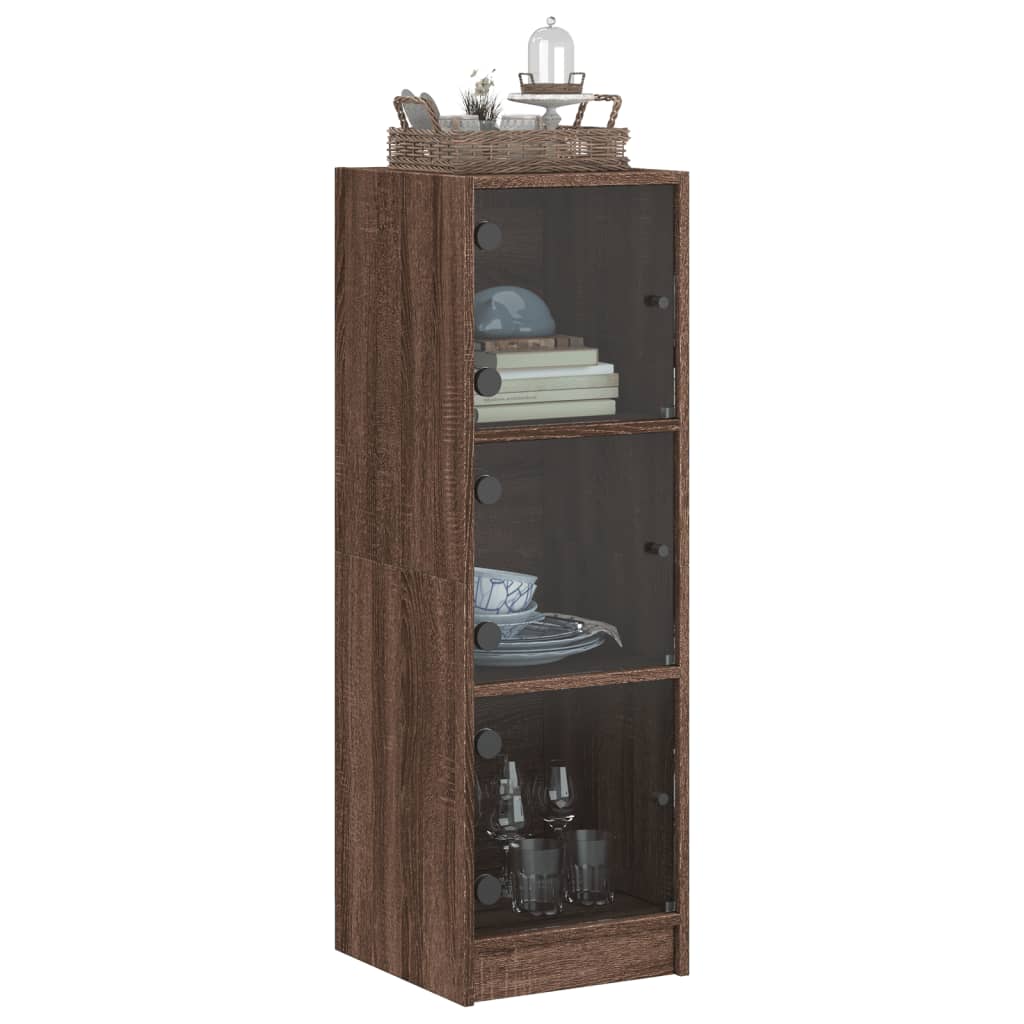 vidaXL Висок шкаф със стъклена врати, кафяв дъб, 35x37x109 см