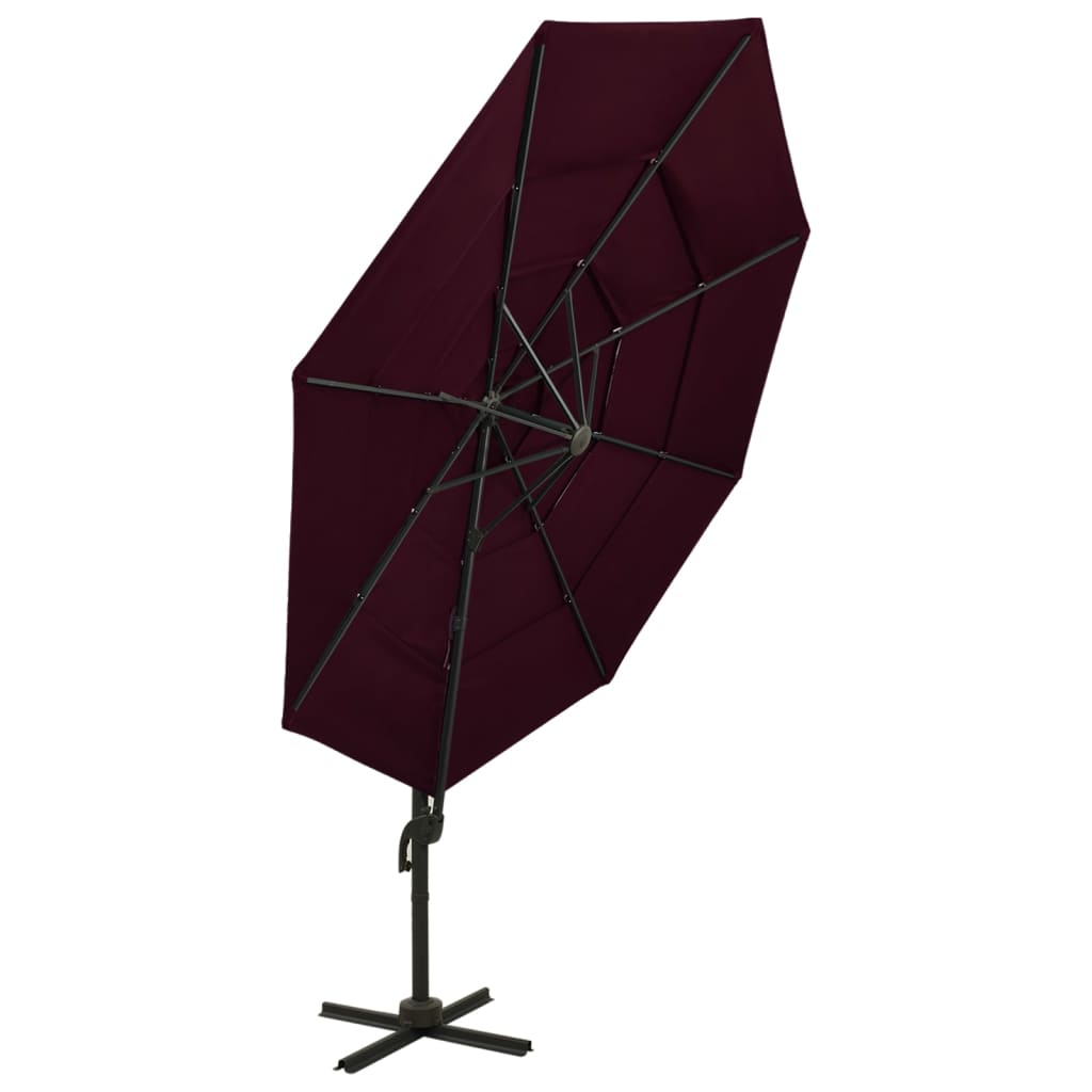 vidaXL Градински чадър на 4 нива с алуминиев прът, бордо червен, 3x3 м