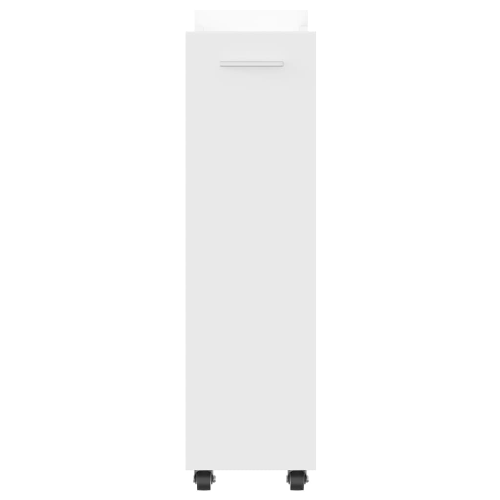 vidaXL Шкаф с колелца, бял, 60x22x79 см, инженерно дърво