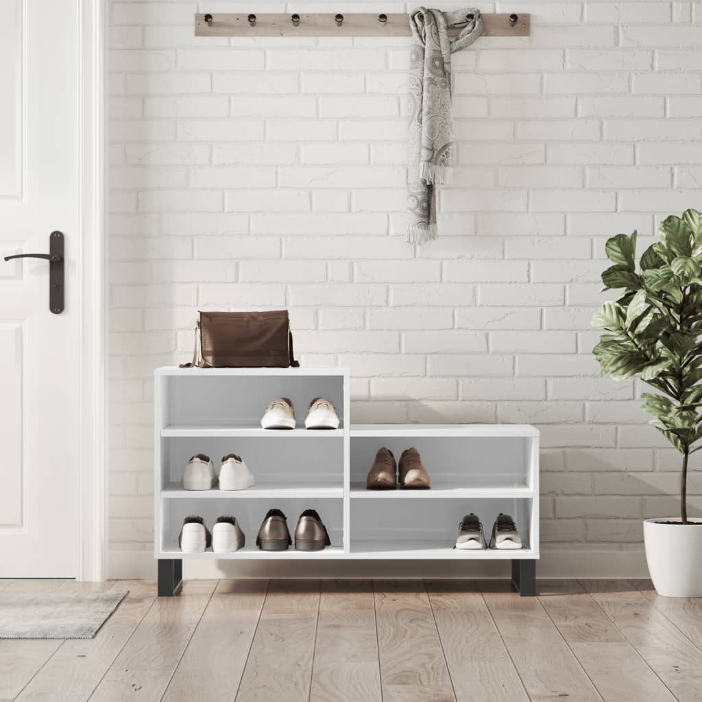 vidaXL Шкаф за обувки, бял гланц, 102x36x60 см, инженерно дърво