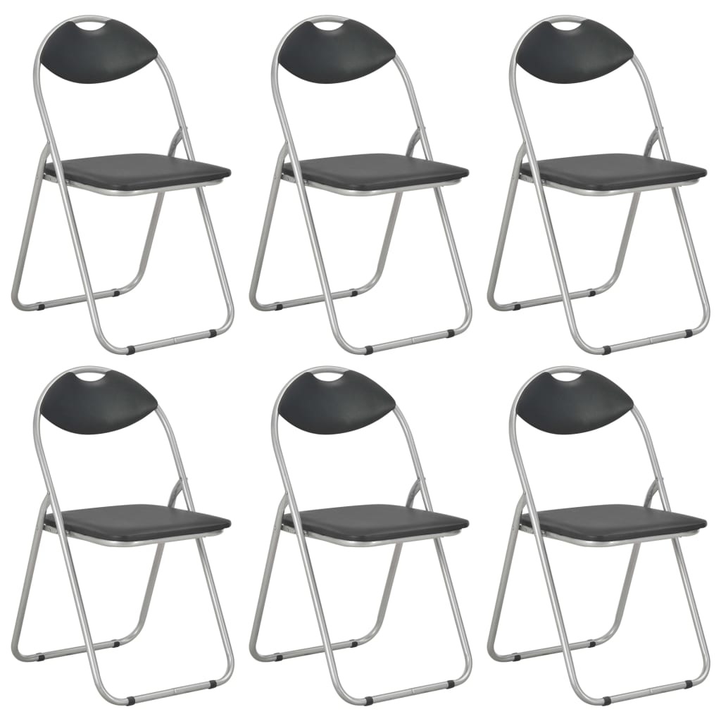 vidaXL Сгъваеми трапезни столове, 6 бр, черни, изкуствена кожа