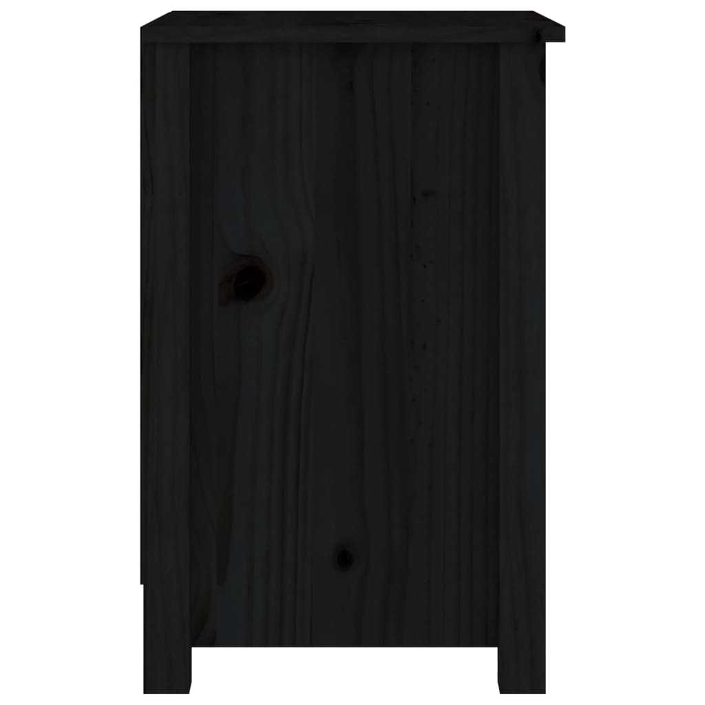 vidaXL Нощно шкафче, черно, 40x35x55 см, борово дърво масив