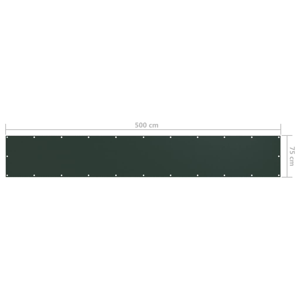 vidaXL Балконски параван, тъмнозелен, 75x500 см, плат оксфорд