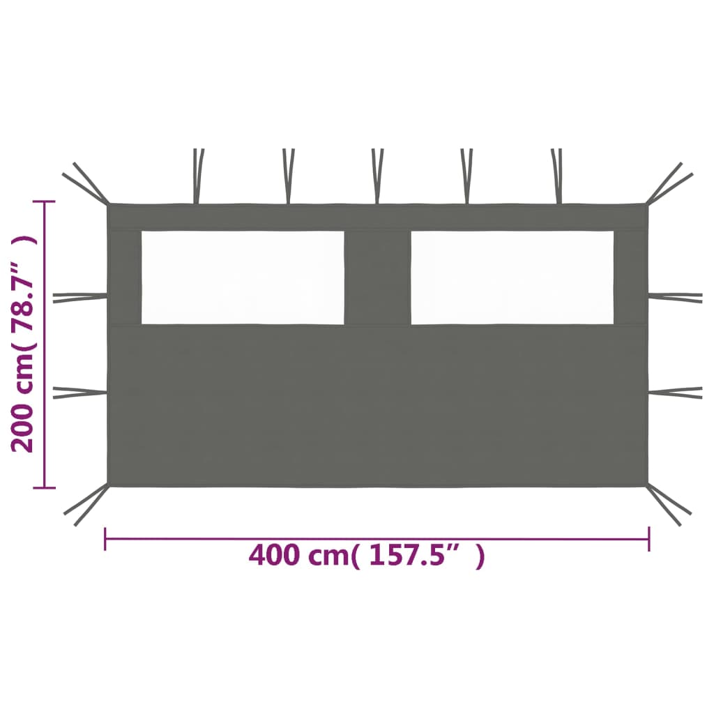 vidaXL Странична стена за шатра с прозорци 4x2 м антрацит