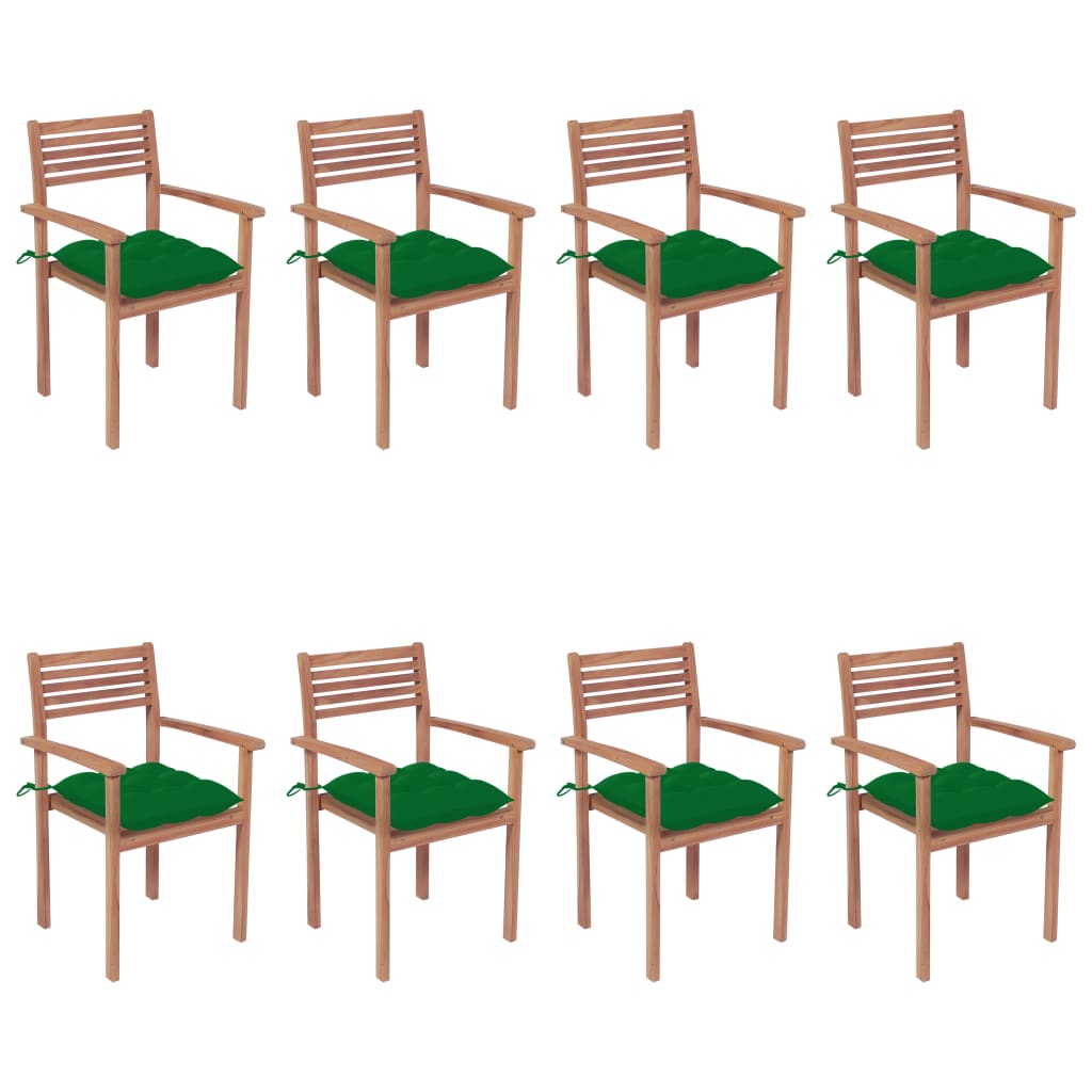 vidaXL Стифиращи градински столове с възглавници 8 бр тик масив