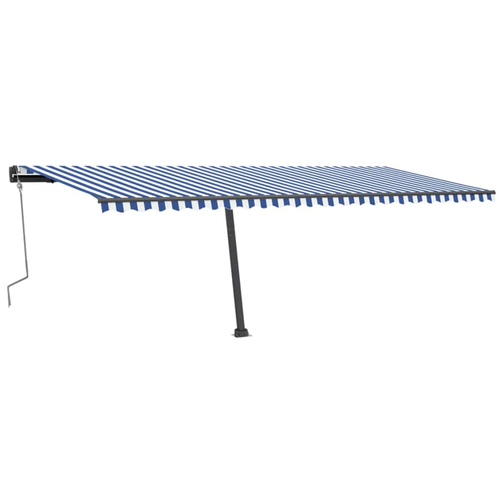 vidaXL Ръчно прибиращ се сенник с LED, 600x300 см, синьо и бяло