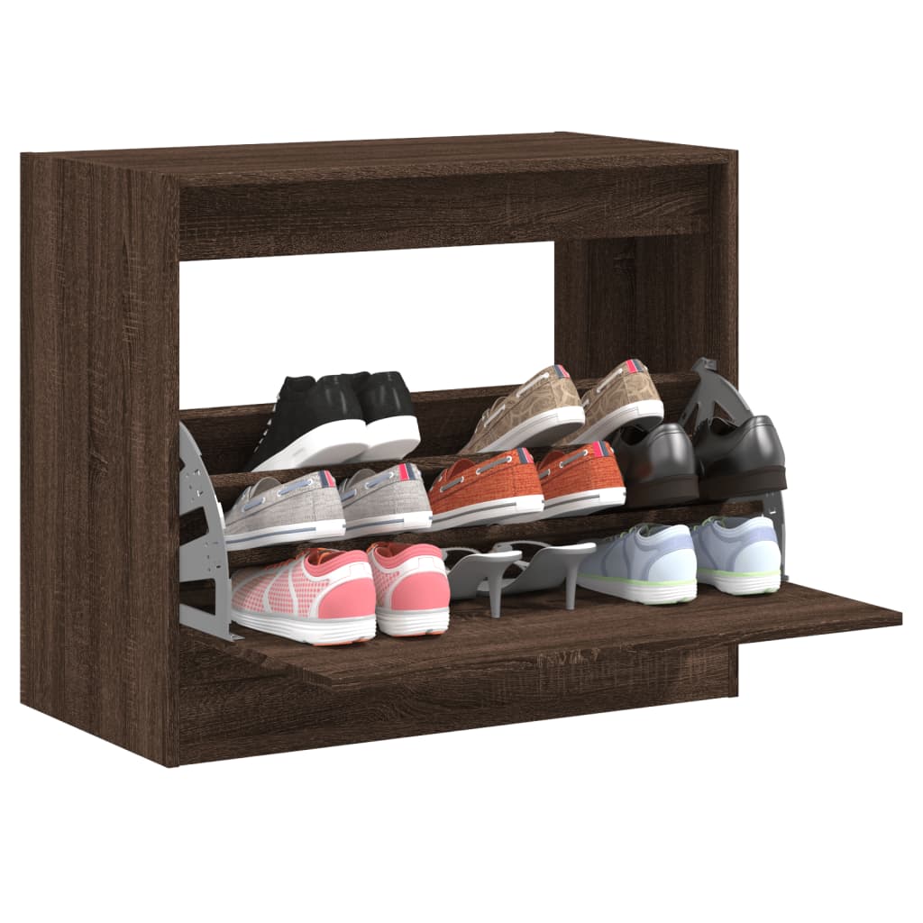 vidaXL Шкаф за обувки, кафяв дъб, 80x42x69 см, инженерно дърво