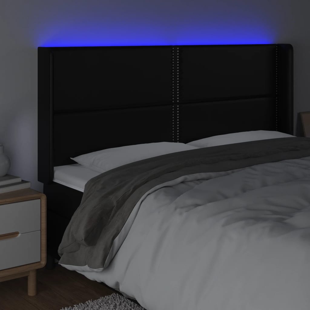 vidaXL LED горна табла за легло, черна, 183x16x118/128 см