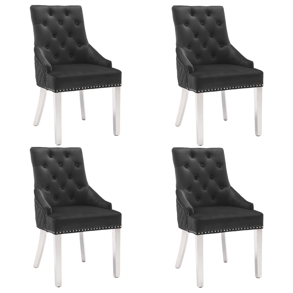 vidaXL Трапезни столове, 4 бр, черни, кадифе