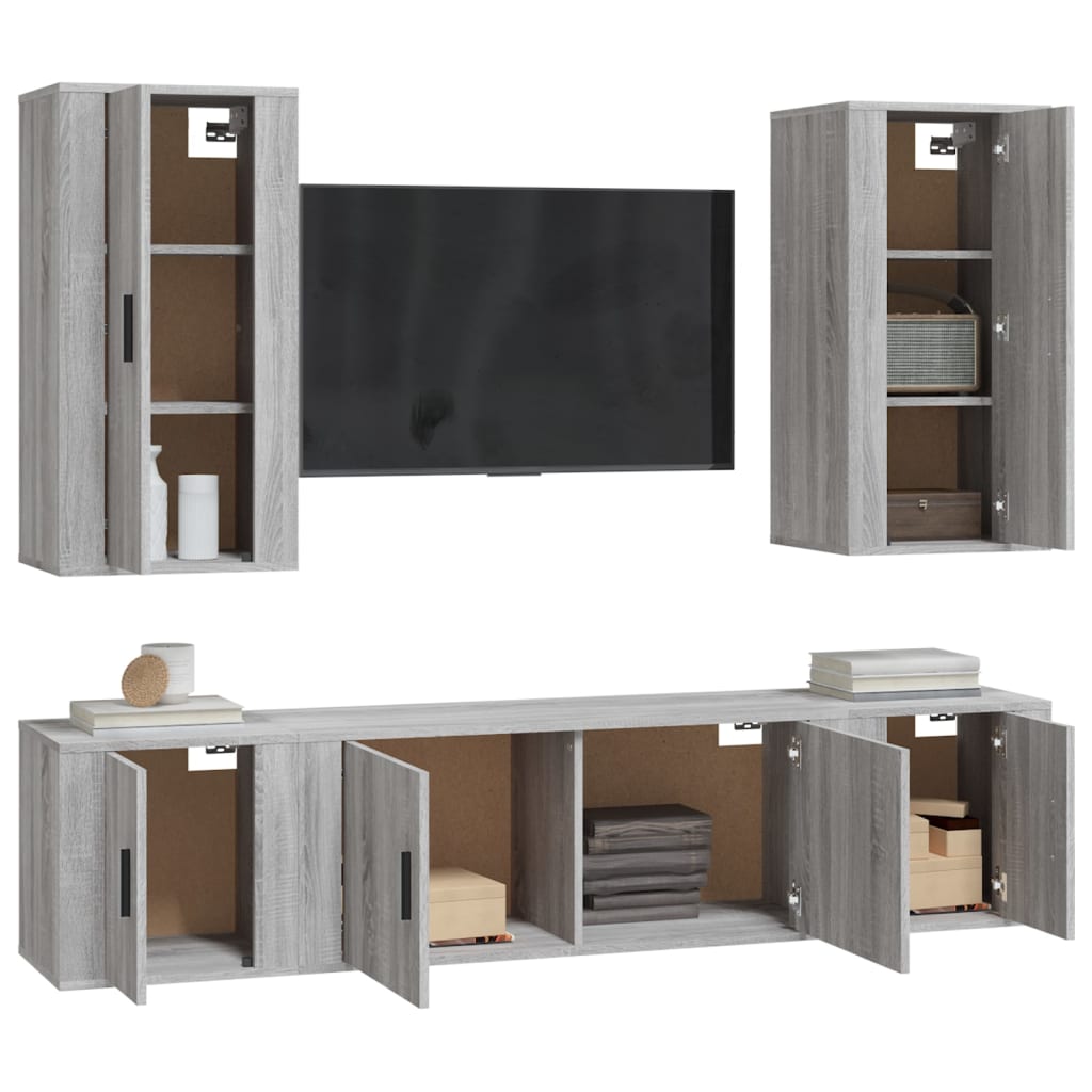 vidaXL Комплект ТВ шкафове от 5 части, сив сонома, инженерно дърво