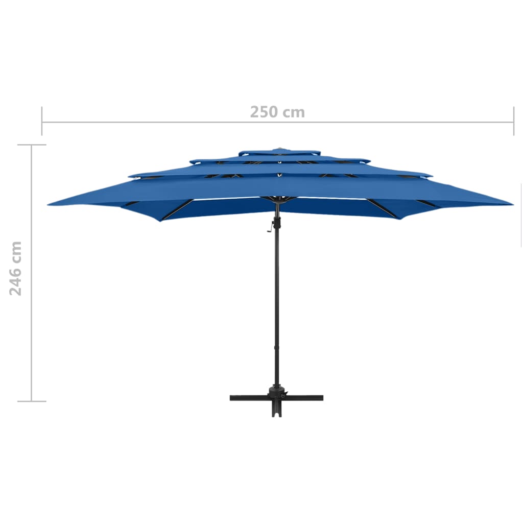 vidaXL Градински чадър на 4 нива алуминиев прът лазурносин 250x250 см