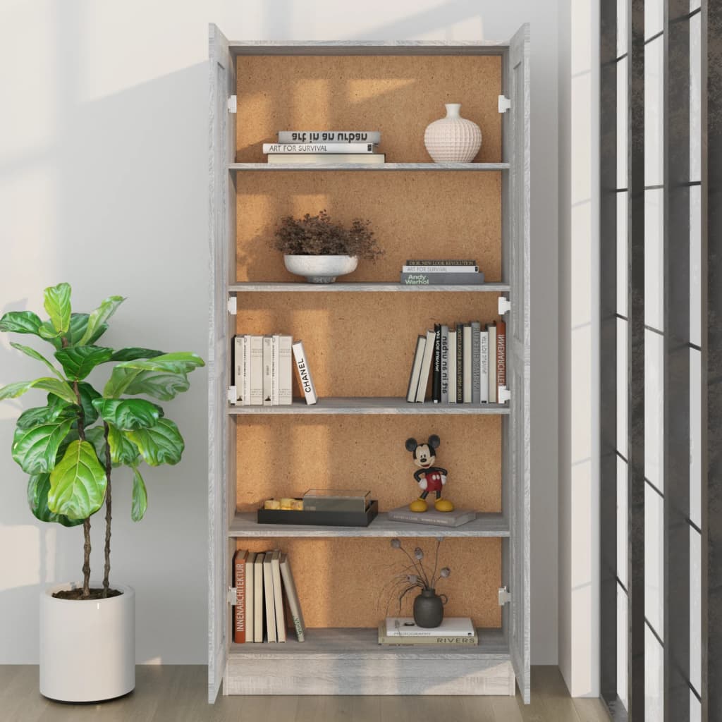 vidaXL Шкаф за книги, сив сонома, 82,5x30,5x185,5 см, инженерно дърво