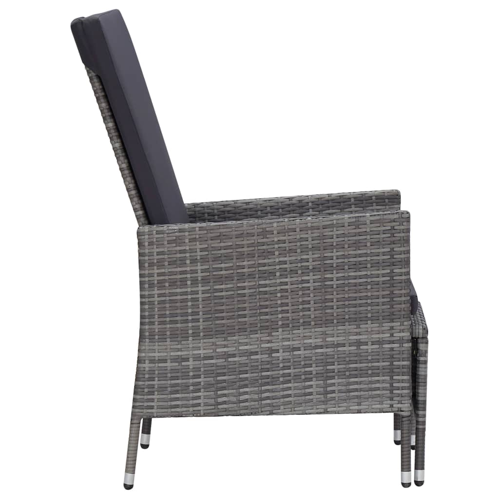 vidaXL Накланящ се градински стол с възглавници, полиратан, сив