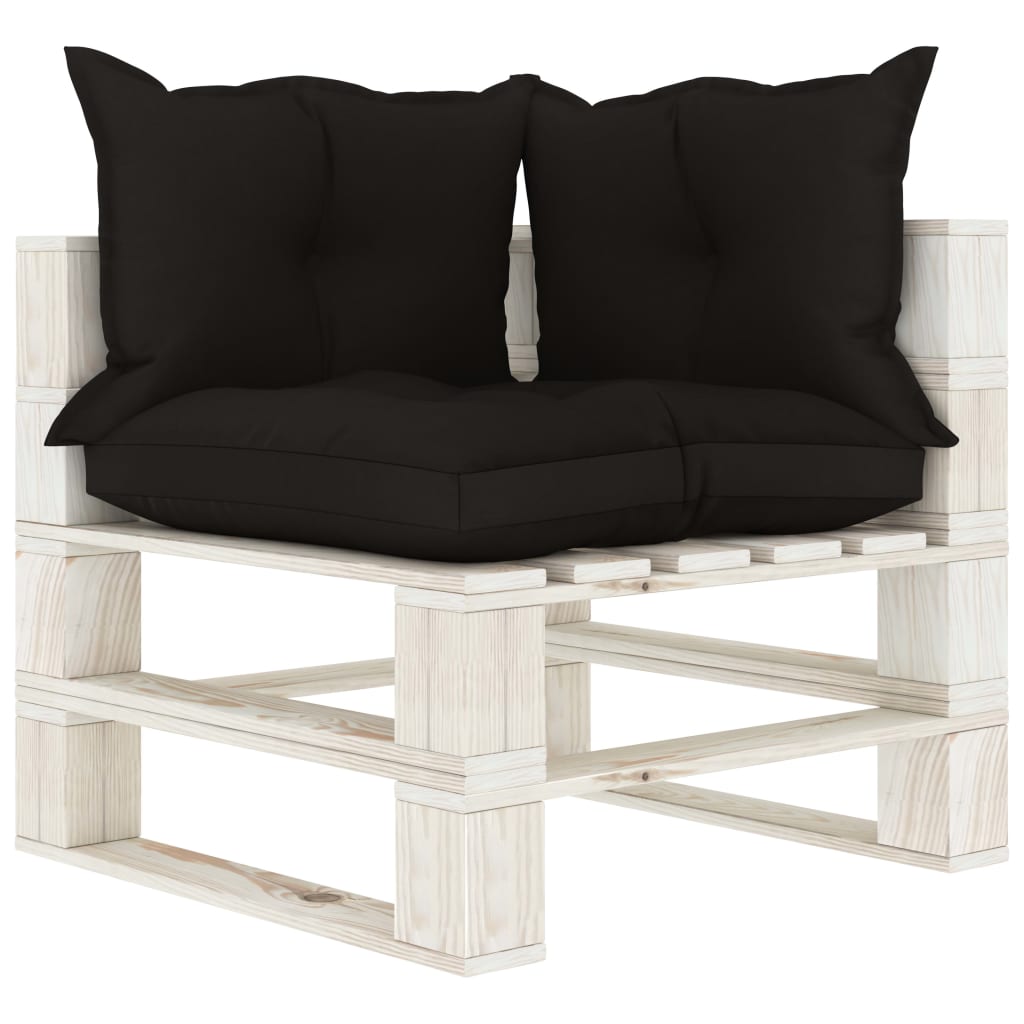 vidaXL Градински 3-местен палетен диван с черни възглавници дърво