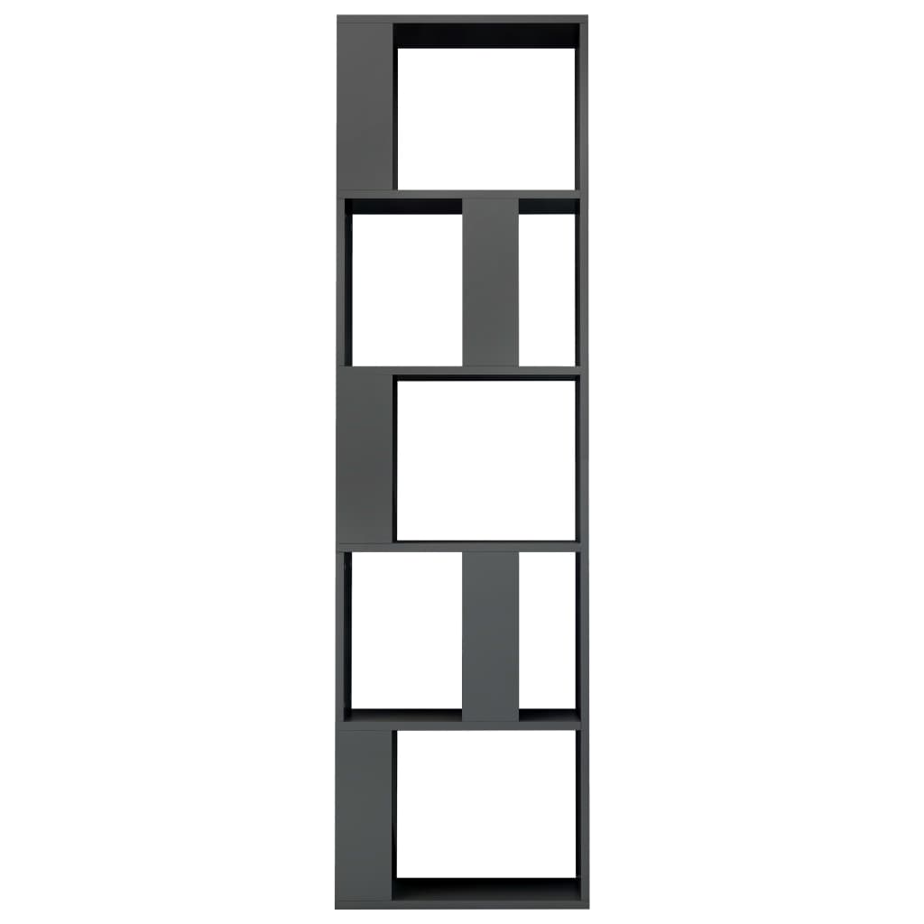 vidaXL Библиотека/разделител за стая, сив гланц, 45x24x159 см, ПДЧ