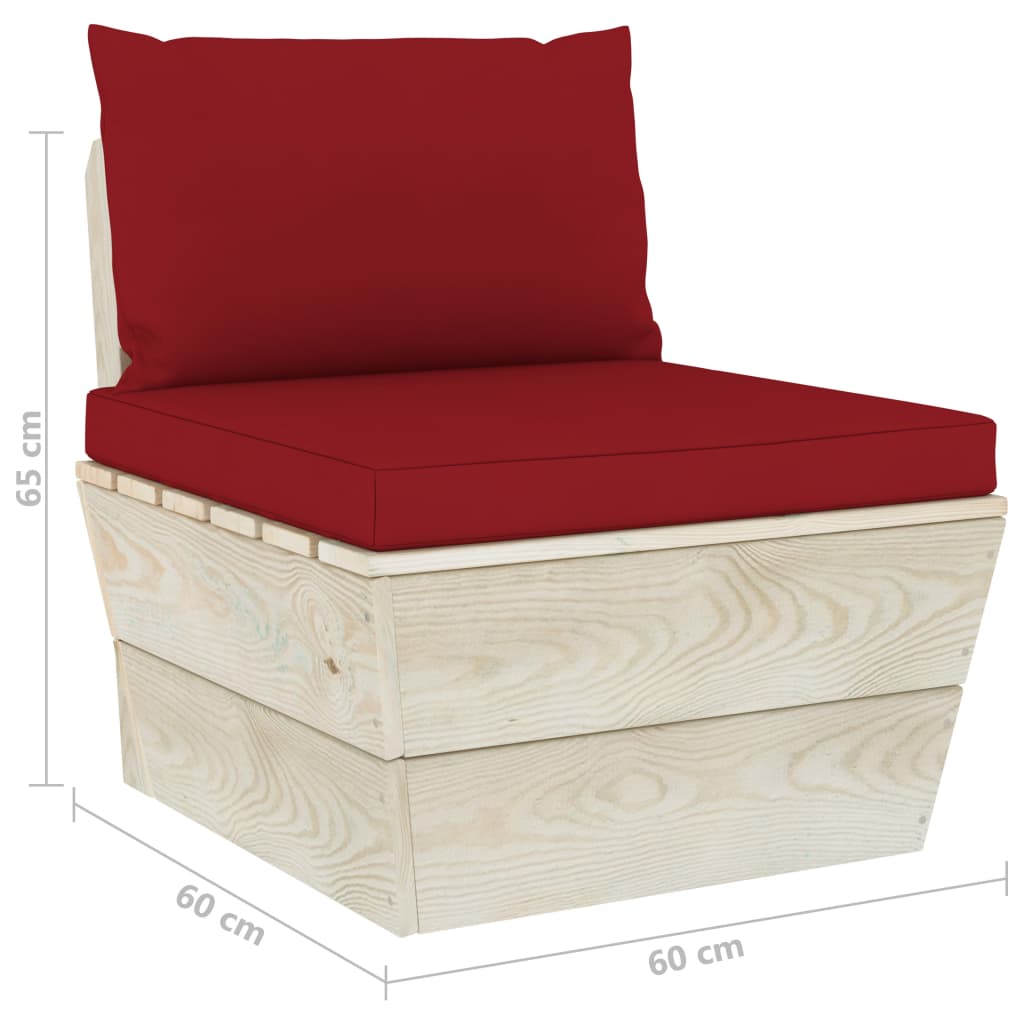 vidaXL Градински палетен среден диван с възглавници, импрегниран смърч