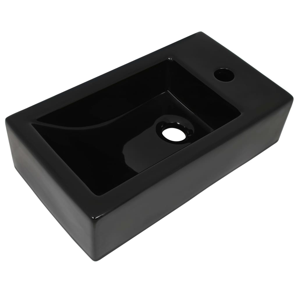 vidaXL Правоъгълна мивка с отвор за смесител, черна, 46x25,5x12 см
