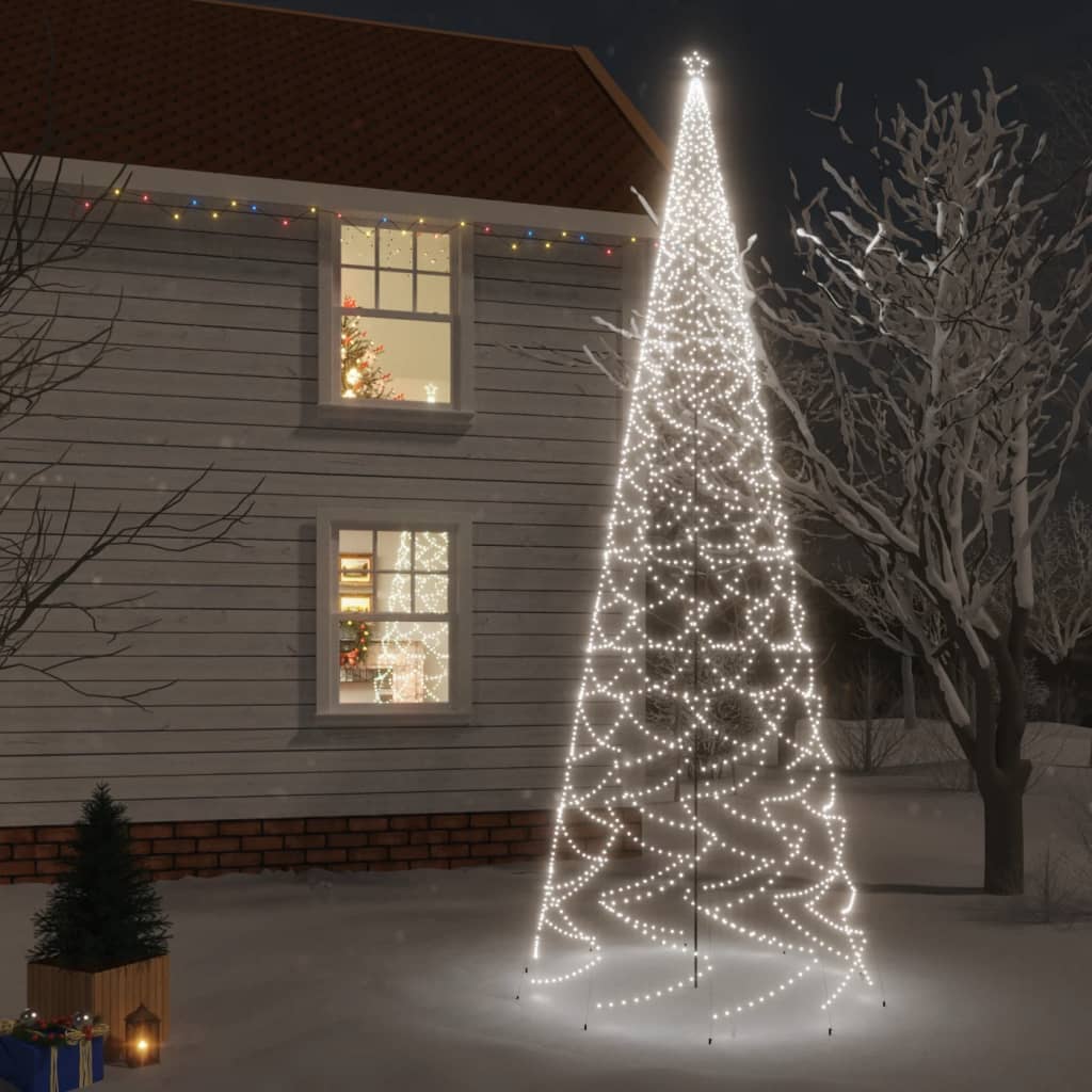 vidaXL Коледна елха с шип, студено бяла, 3000 LED, 800 см