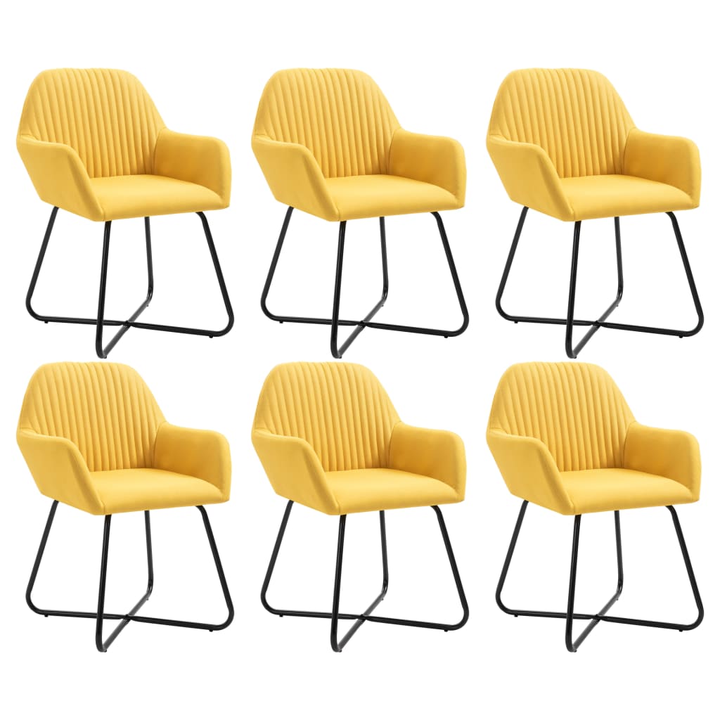 vidaXL Трапезни столове, 6 бр, жълти, плат