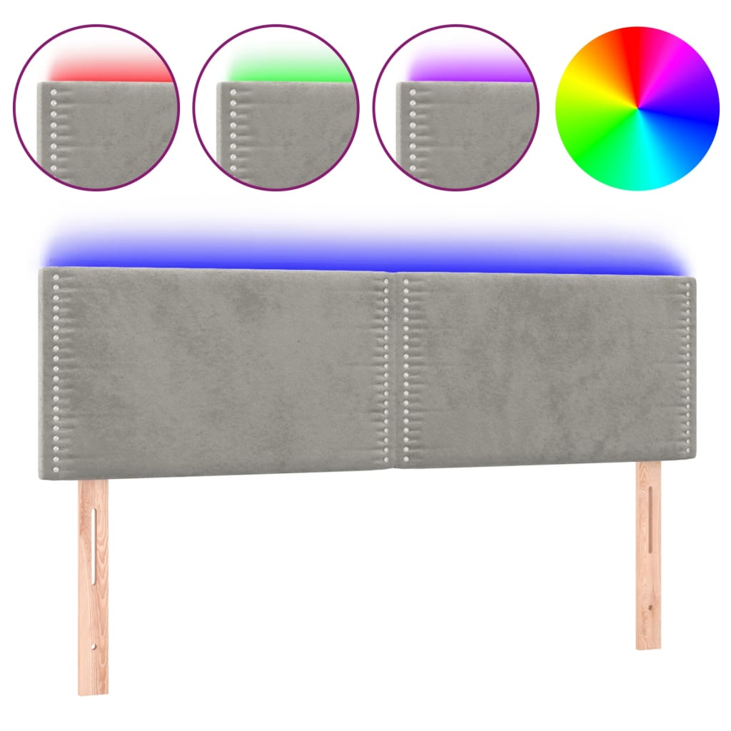 vidaXL LED горна табла за легло, светлосива, 144x5x78/88 см, кадифе