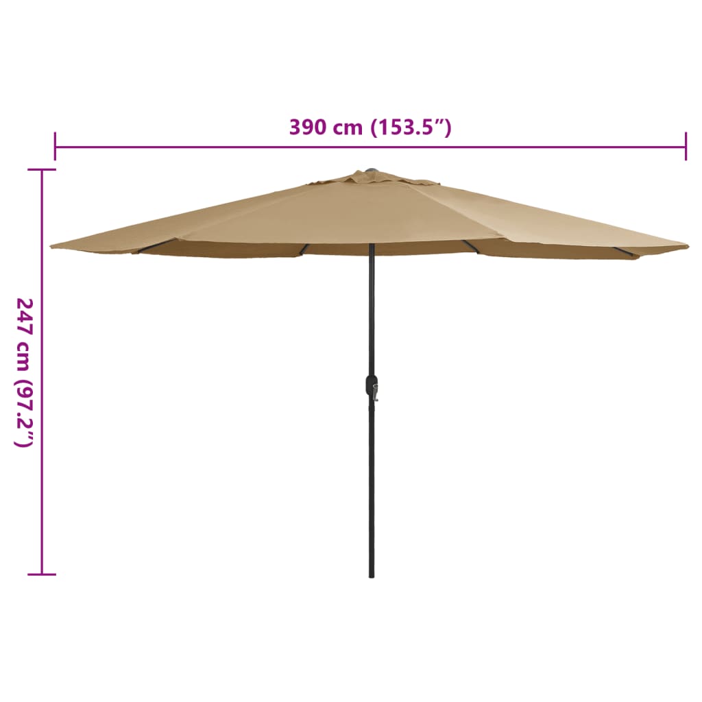 vidaXL Градински чадър с метален прът, 390 см, таупе