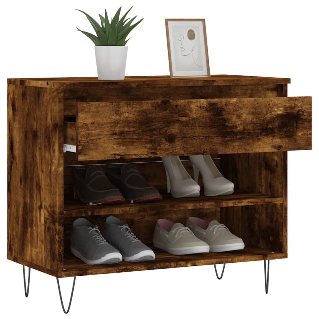 vidaXL Шкаф за обувки, опушен дъб, 70x36x60 см, инженерно дърво