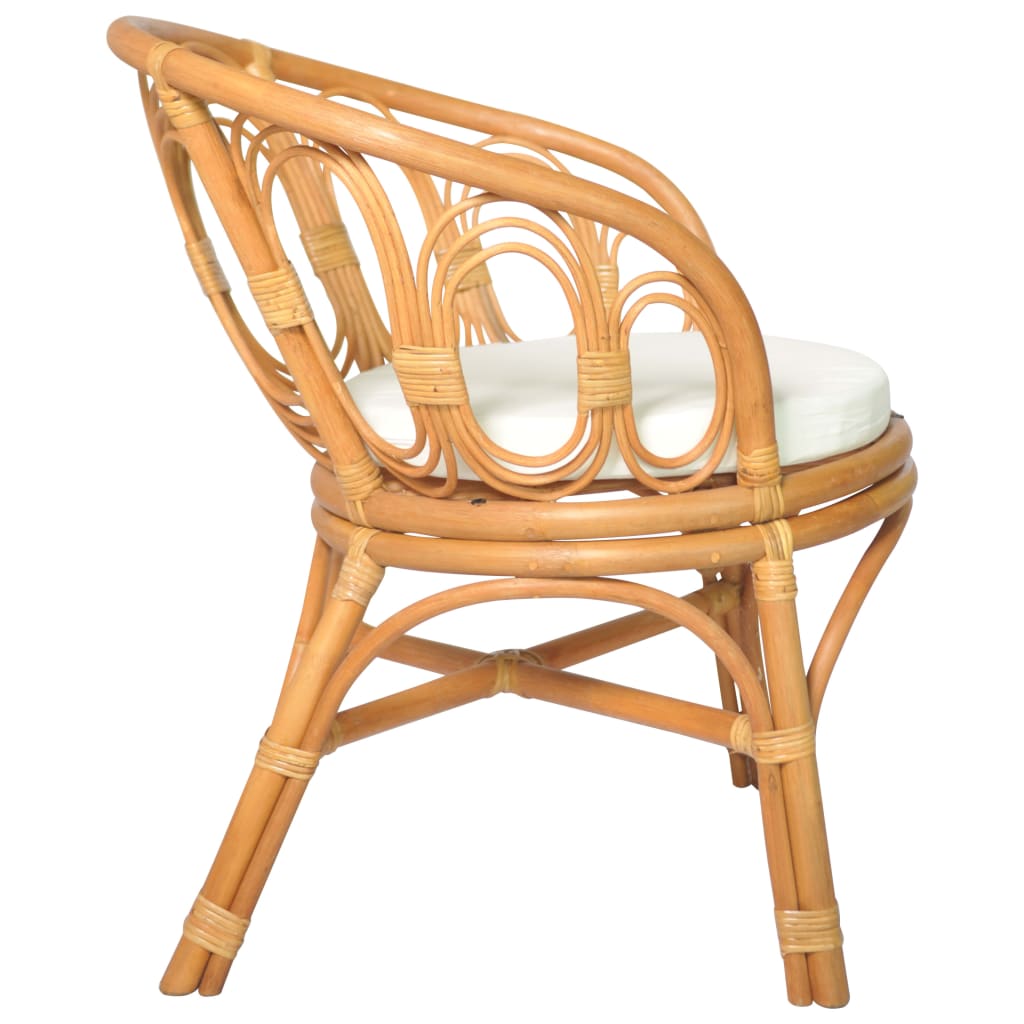 vidaXL Трапезен стол с възглавница, светлокафяв, естествен ратан и лен