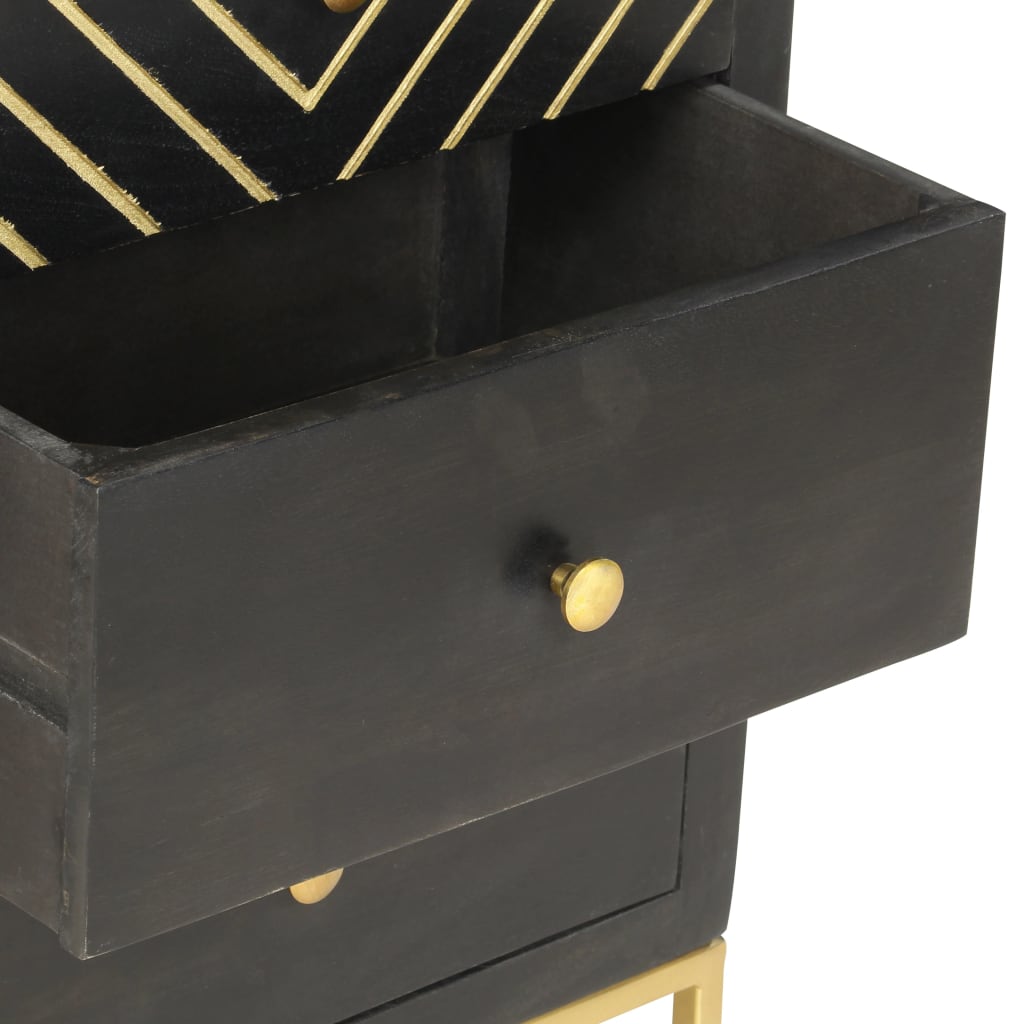 vidaXL Шкаф с чекмеджета, черно и златисто, 45x30x105 см, манго масив