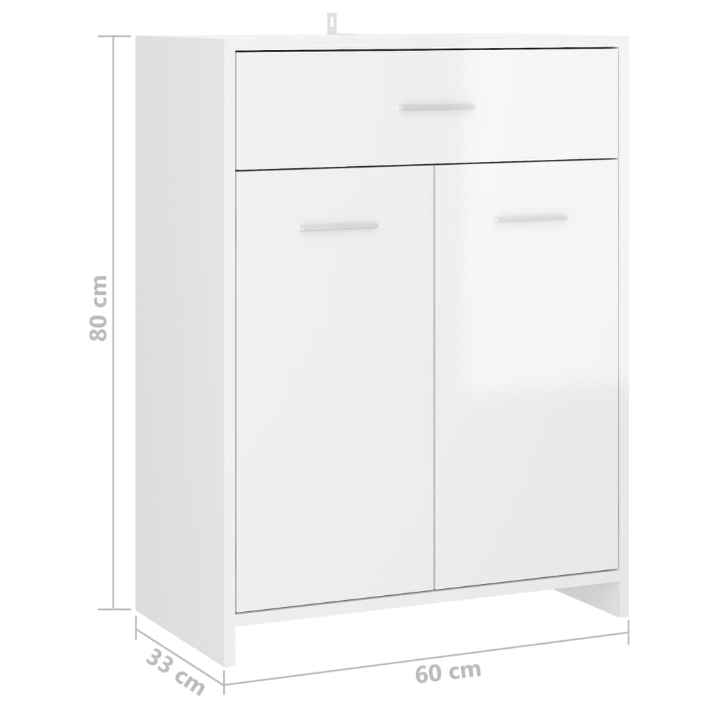 vidaXL Шкаф за баня, бял гланц, 60x33x80 см, ПДЧ