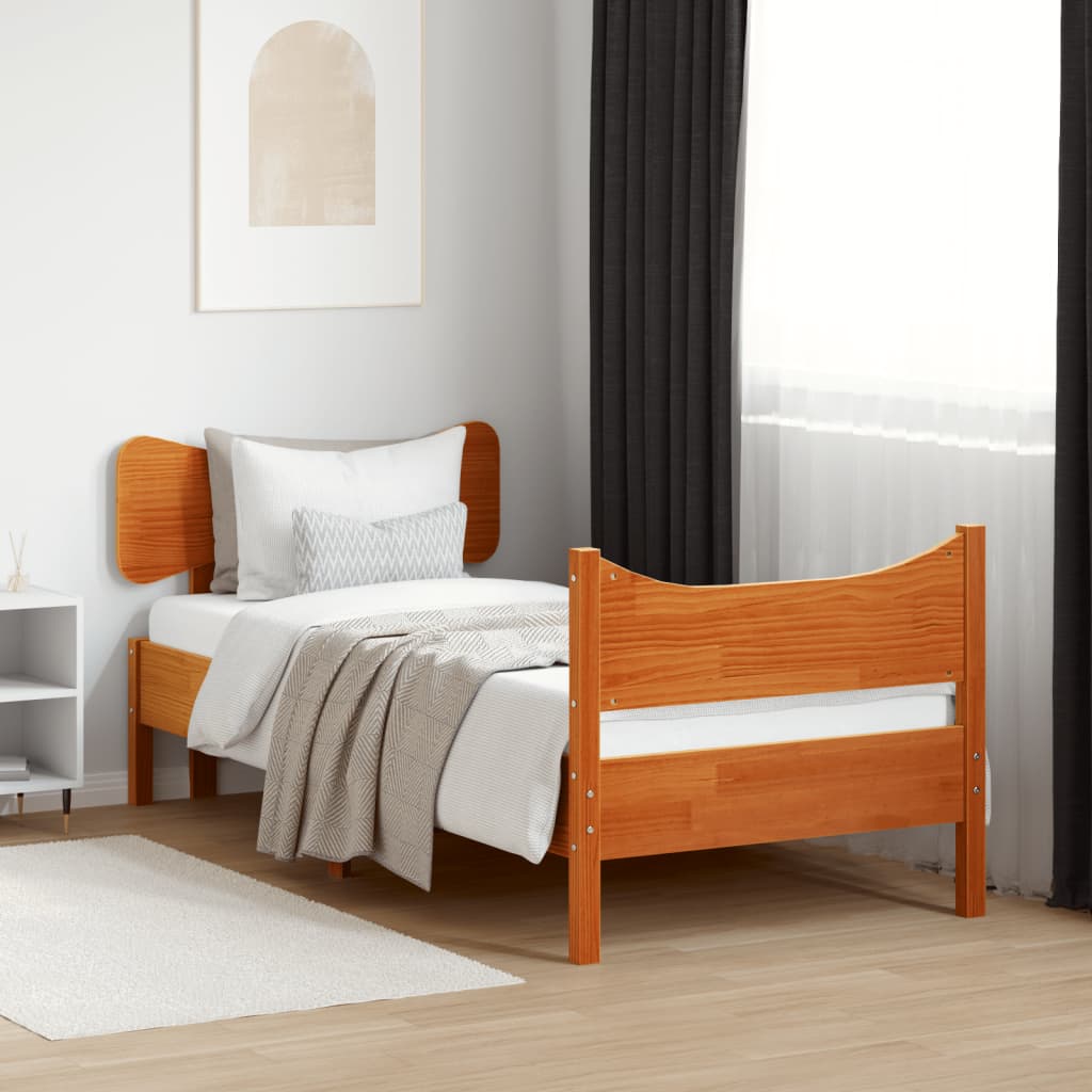 vidaXL Рамка за легло с табла, восъчнокафяв, 100x200 см, масивно дърво