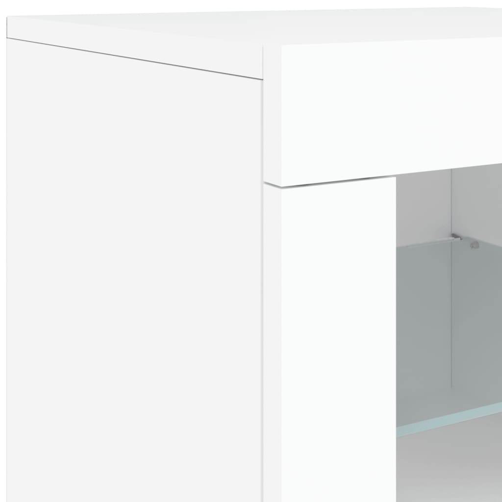 vidaXL Страничен шкаф с LED осветление, бял, инженерно дърво
