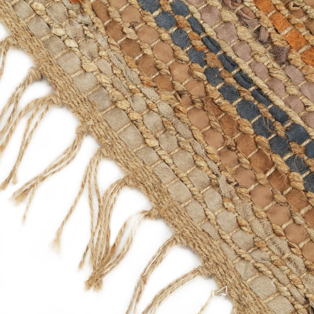 vidaXL Ръчно тъкан Chindi килим, кожа и юта, 190x280 см, жълтокафяв