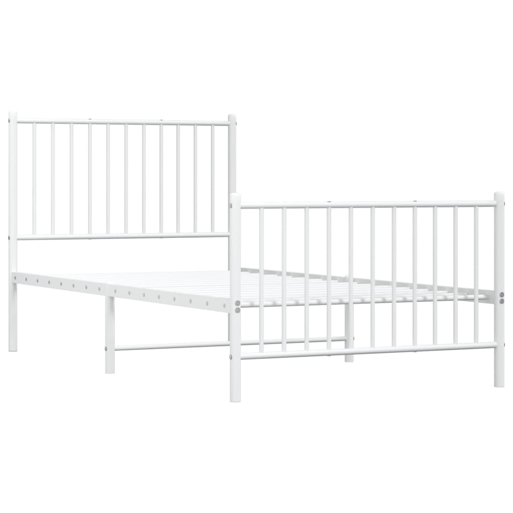 vidaXL Метална рамка за легло с горна и долна табла, бяла, 90x190 см