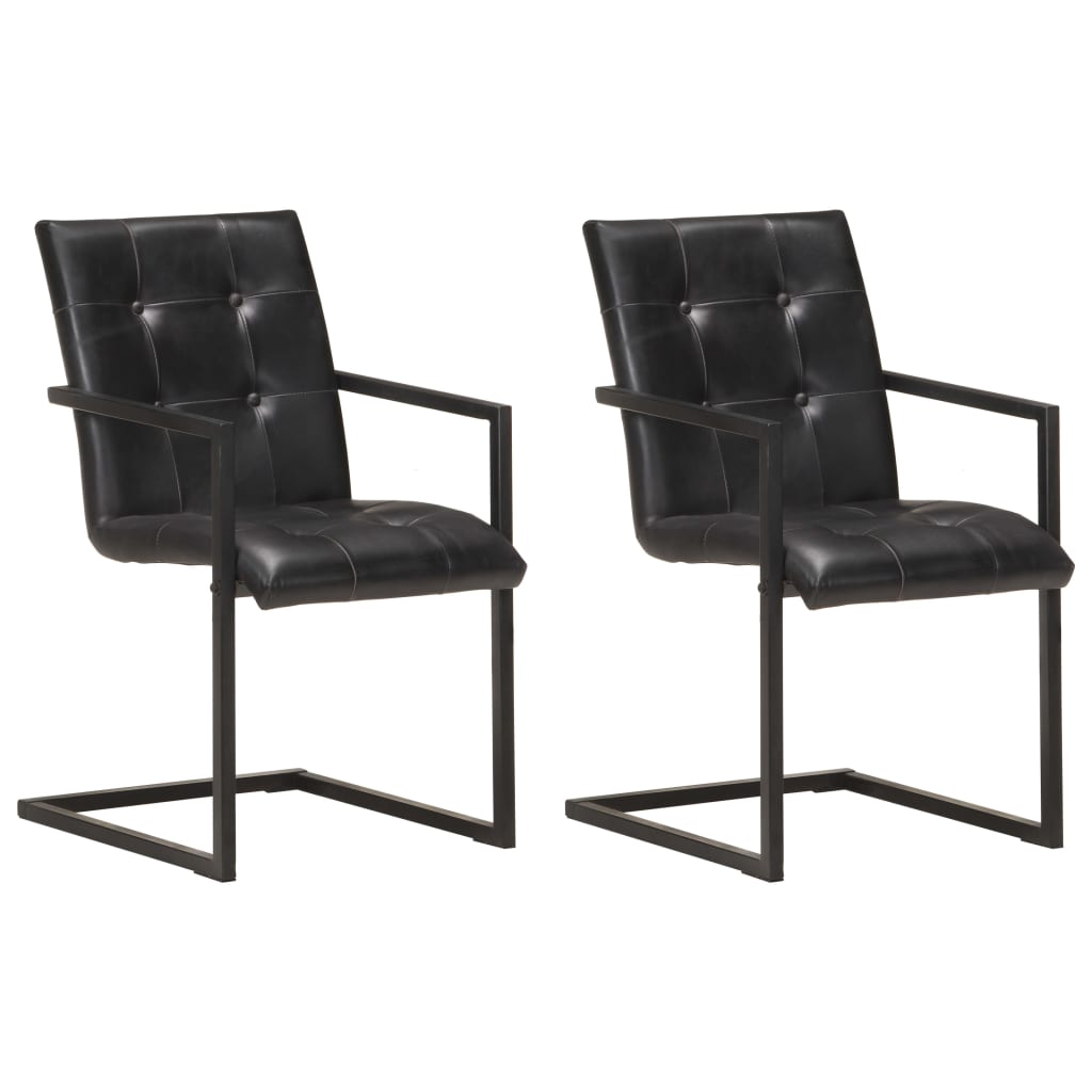 vidaXL Конзолни трапезни столове, 2 бр, черни, естествена кожа